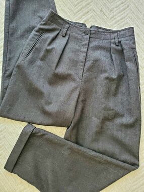Vintage Baggy Leg Wool Trousers Charcoal Grey
